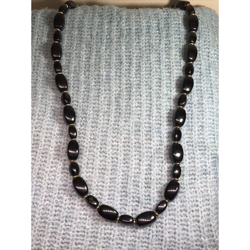 Liz Claiborne Necklace Black Lucite Beads Gold Tone 28" Statement Jewelry